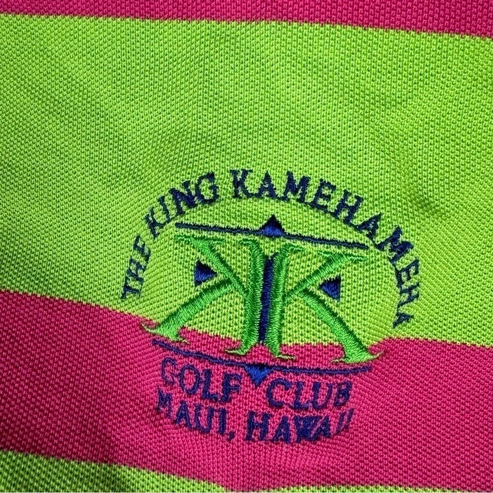 Ralph Lauren Polo Golf Bright Green and Pink Striped Polo, Size Medium